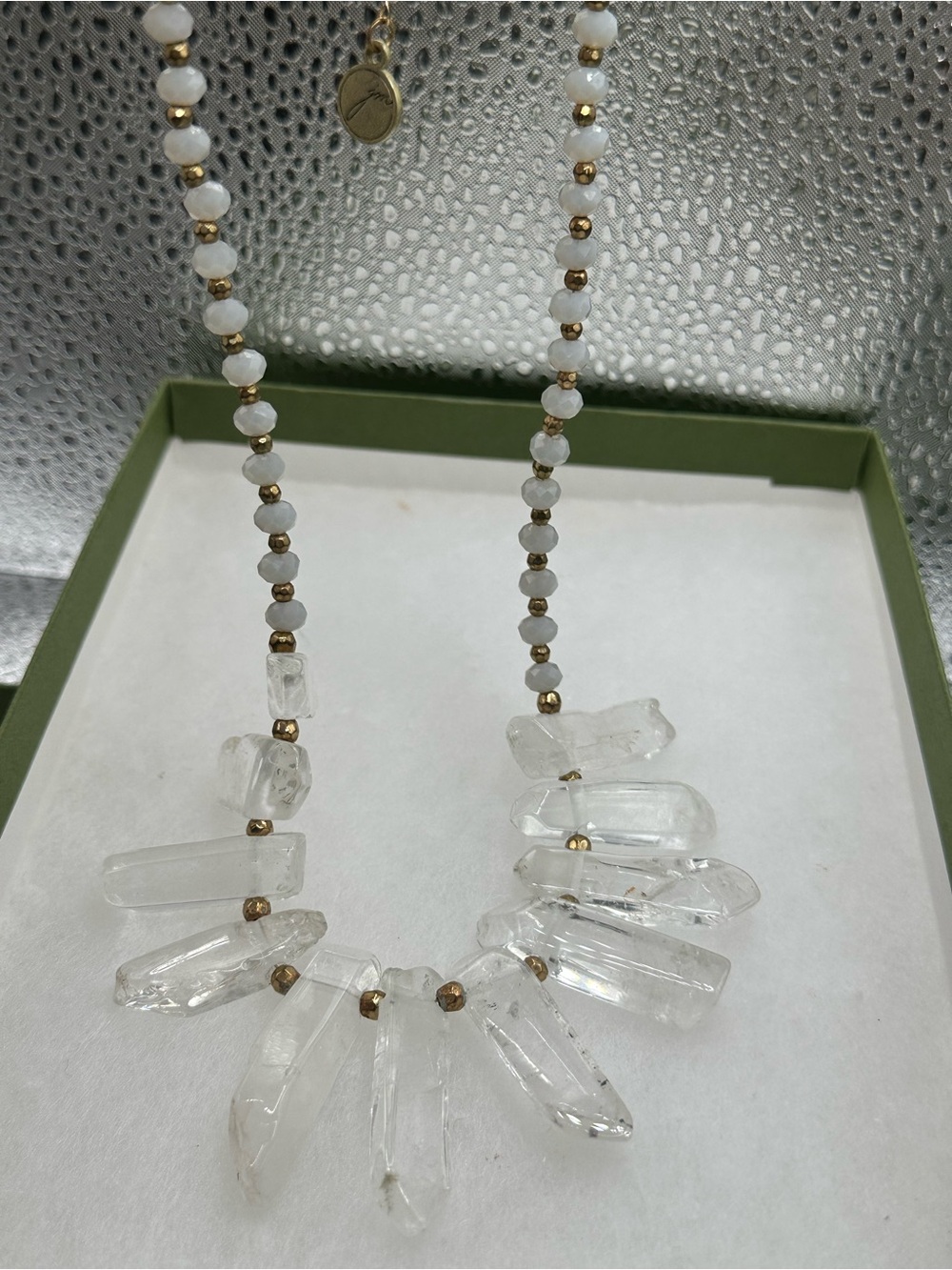 John Medeiros Raw Quartz Crystal Point Bib Statement Necklace Signed JM - Picture 7 of 10